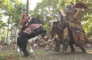 Alexander zu Pferd gegen Elefanten